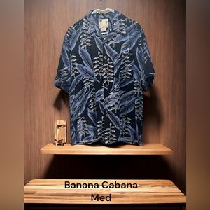BANANA CABANA, MEDIUM, SILK, BLUE/BLACK, BUTTON DOWN.